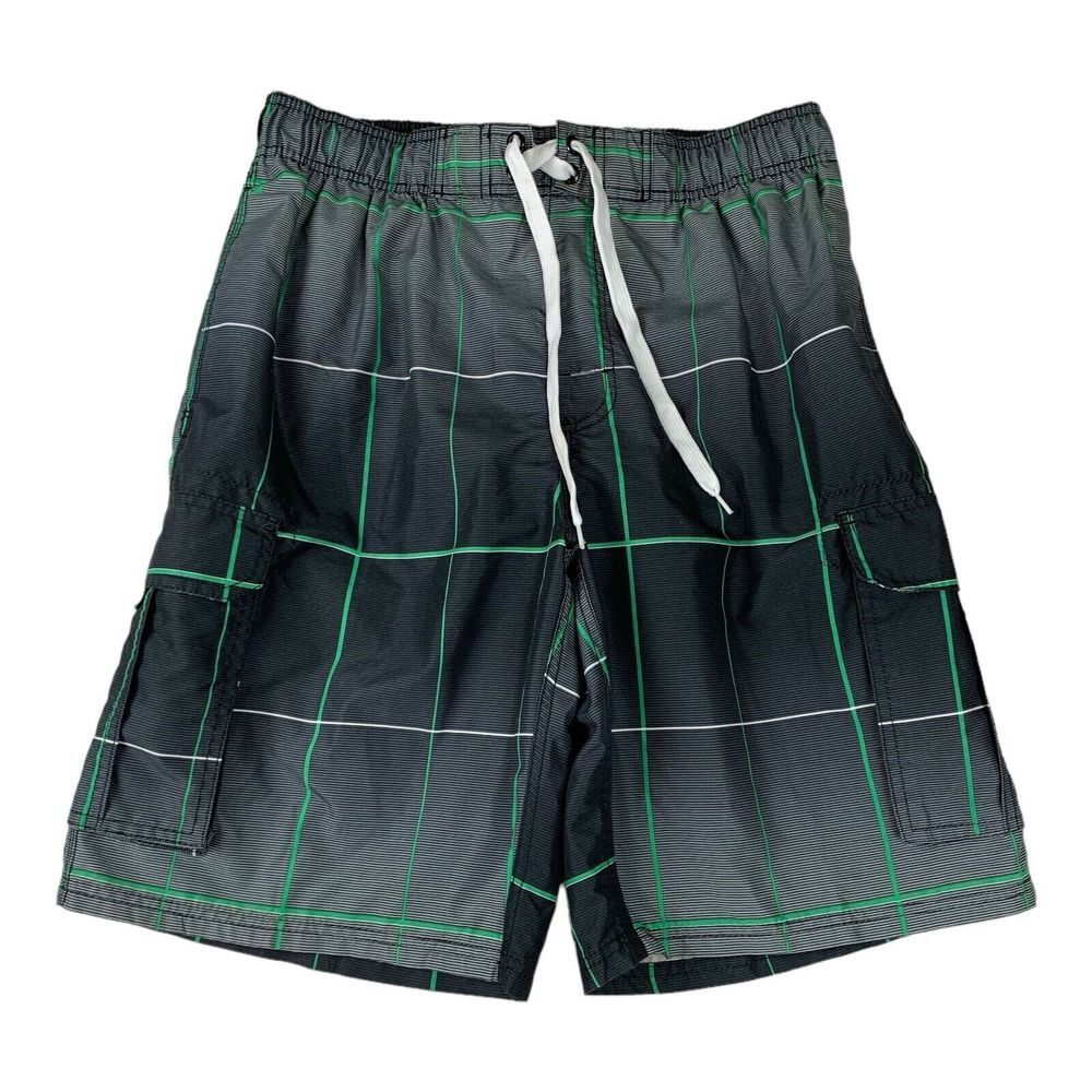 KAVU‎ Board Shorts Mens Large Gray Plaid Swim Trunks Cargo Surf Beach Outdoors